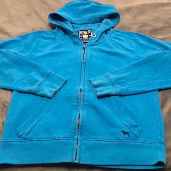 Pink Victoria's Secret Turquoise Blue Hoodie Jacket Size Medium Peace Heart - Picture 4 of 6